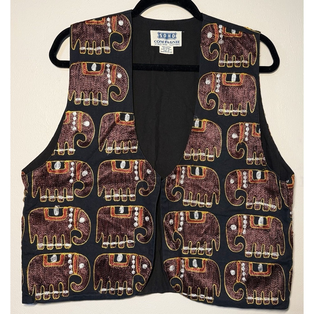 Soho Compagnie Streetwise Clothing Hand Sewn Elephants Vest Women's Medium Boho